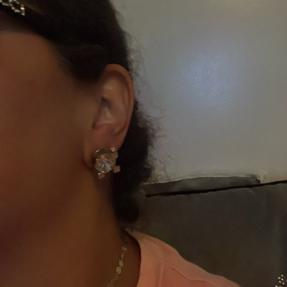 Givenchy Silver Stud Earrings with Clear Crystals - Picture 4 of 9